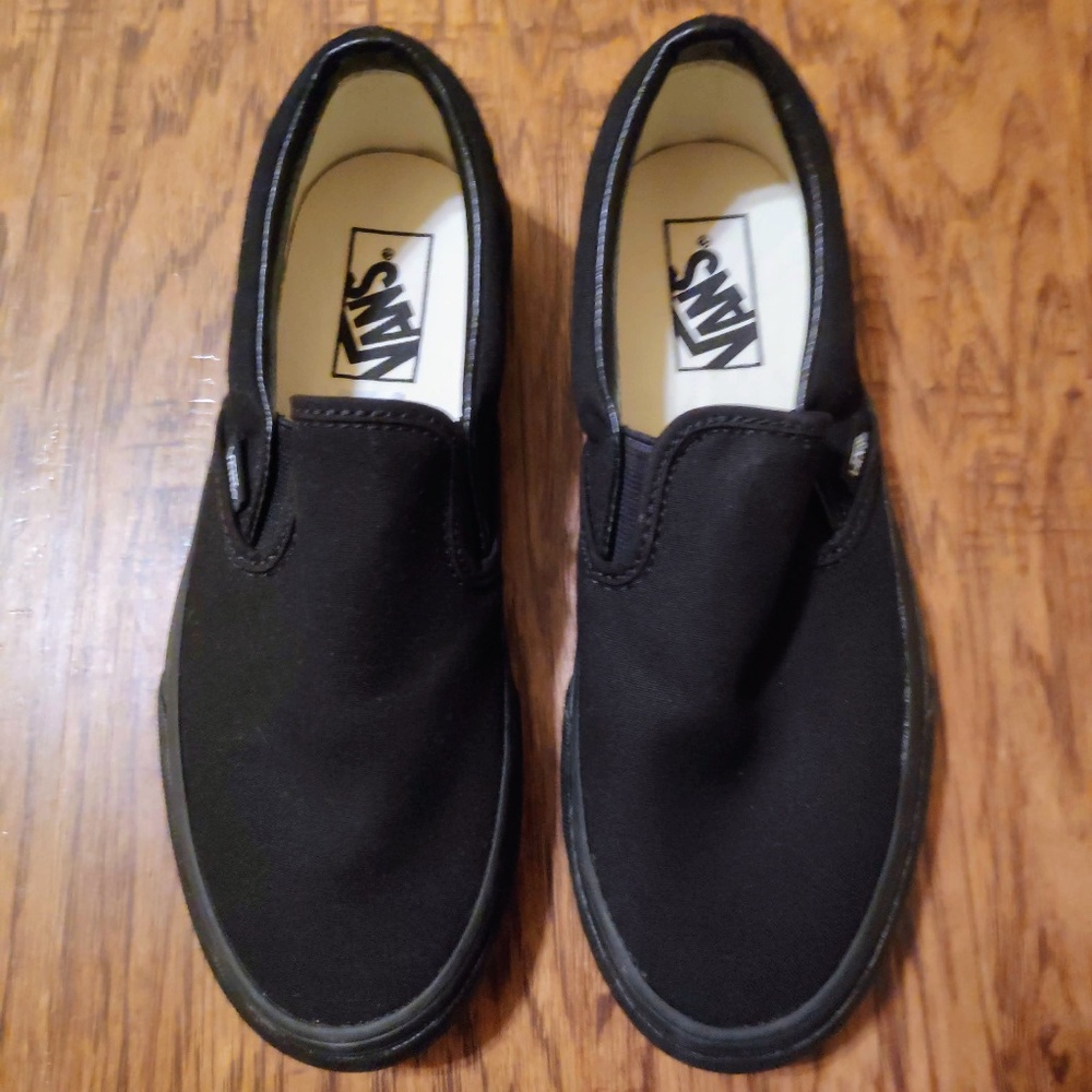 Black Monochrome Slip On Vans, Size 8